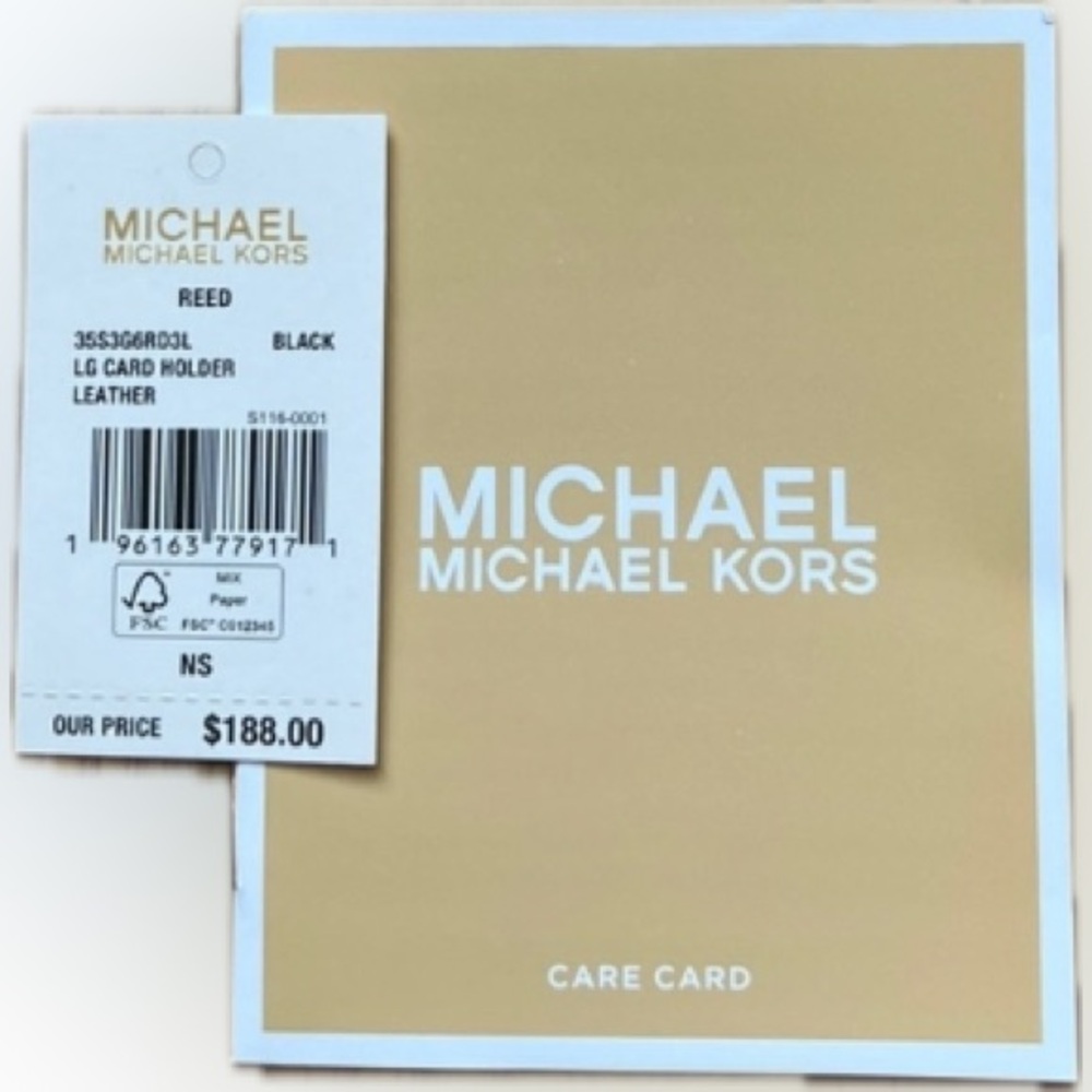Micheal Kors Reed Large Pebbled Leather Card Case - Black NWT - Picture 5 of 5